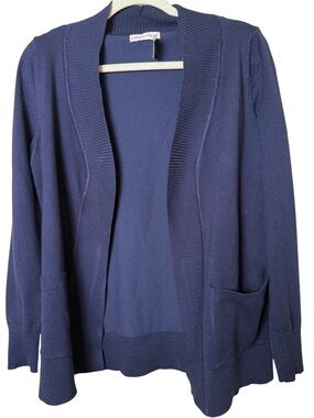 Carolyn Taylor Medium Open-Front Indigo Knit Cardigan with Pockets
